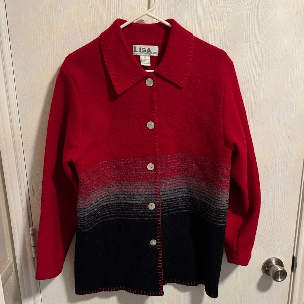 Vintage Lisa‎ International Boiled Wool Button Down Jacket Women's M Colorblock